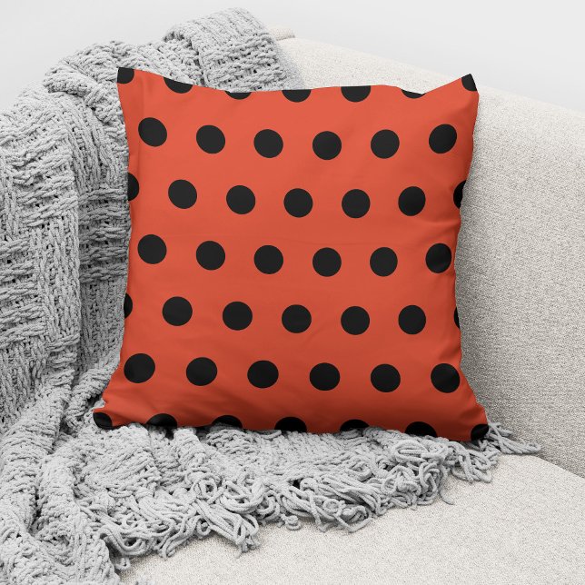 Coussin Motif moderne orange à pois noirs (Créateur téléchargé)