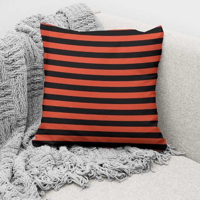 Coussin Motif moderne Orange Black Stripes (Créateur téléchargé)