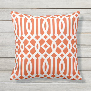Coussin Motif moderne orange et blanc Trellis
