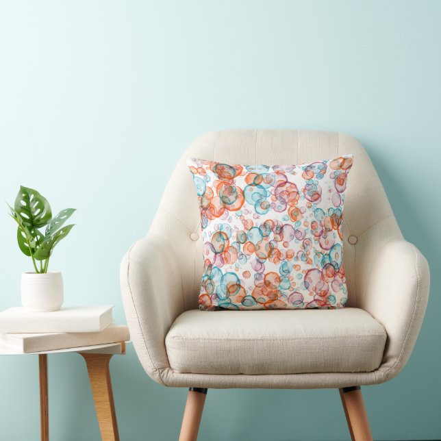 Coussin Motif moderne orange et bulles turquoise (Chaise)