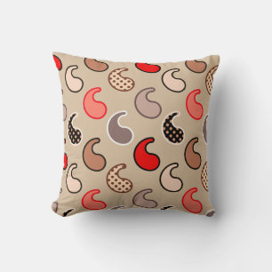 Coussin Motif moderne Paisley, beige, rouge, gris et corai
