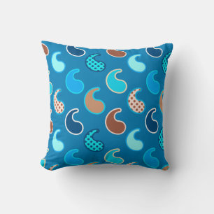 Coussin Motif moderne Paisley, Bleu Cerulean, Tan & Aqua