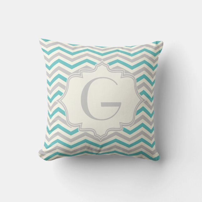 Coussin Motif moderne turquoise, gris, ivoire (Recto)