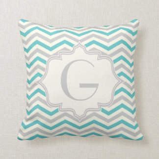 Coussin Motif moderne turquoise, gris, ivoire