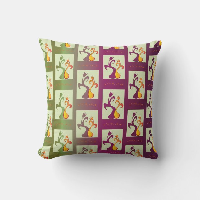 Coussin Motif moderne vert et violet Tulip Couple (Recto)