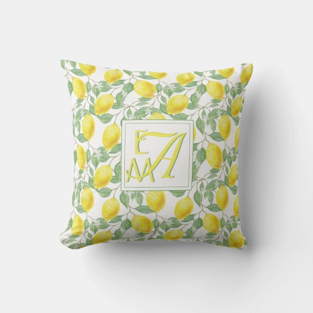 Coussin Motif monogramme citron jaune verdâtre décoration (Recto)