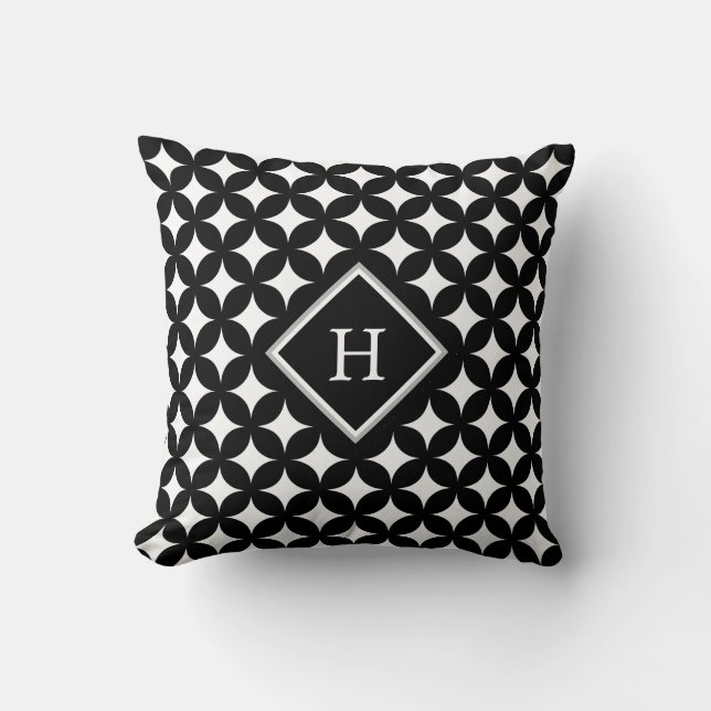 Coussin Motif monogramme et à quatre pointes sur fond noir (Recto)