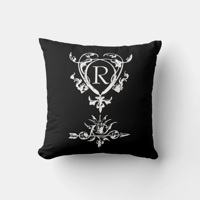 Coussin Motif Monogramme Gothique Coeur Et Flèche (Recto)