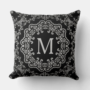 Coussin Motif Monogramme noir et argent