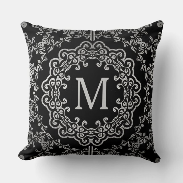Coussin Motif Monogramme noir et argent (Recto)