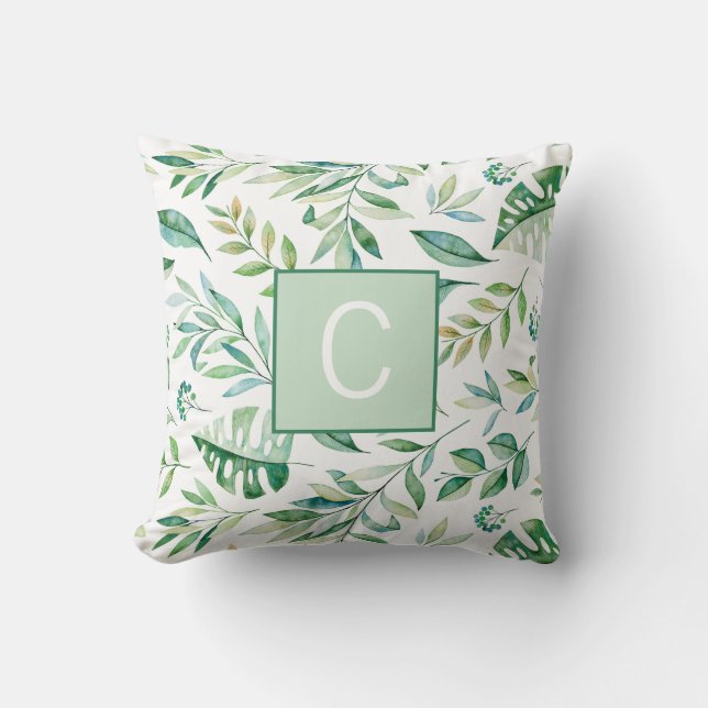 Coussin Motif Monogramme Vert Citron Rustique (Recto)