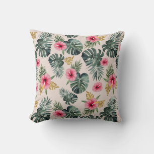 Coussin Motif Monstera et Hibiscus
