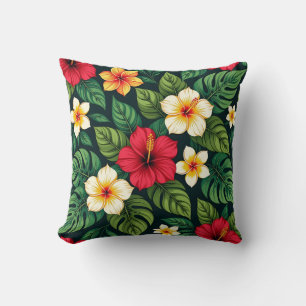 Coussin Motif Monstera Hibiscus Tropical