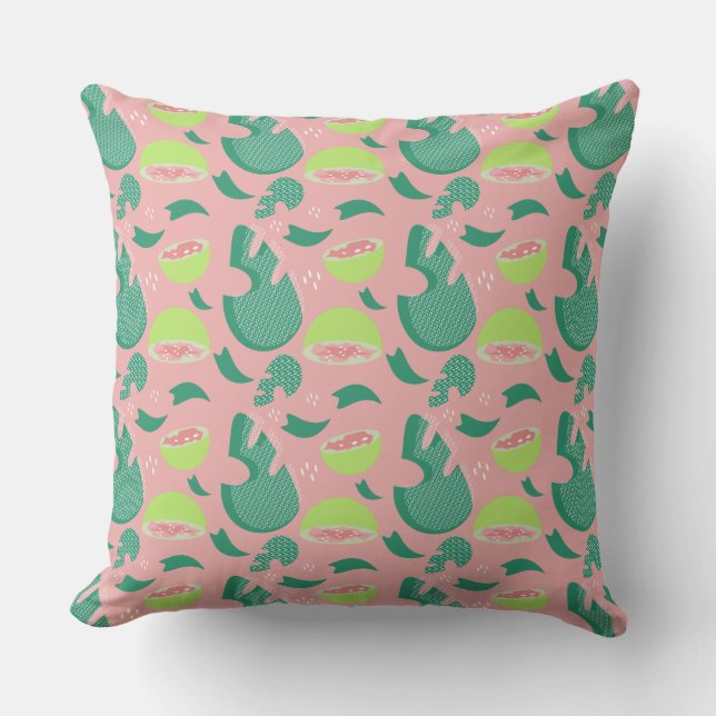 Coussin Motif Monstera Rose Goyave Été Fruit (Recto)