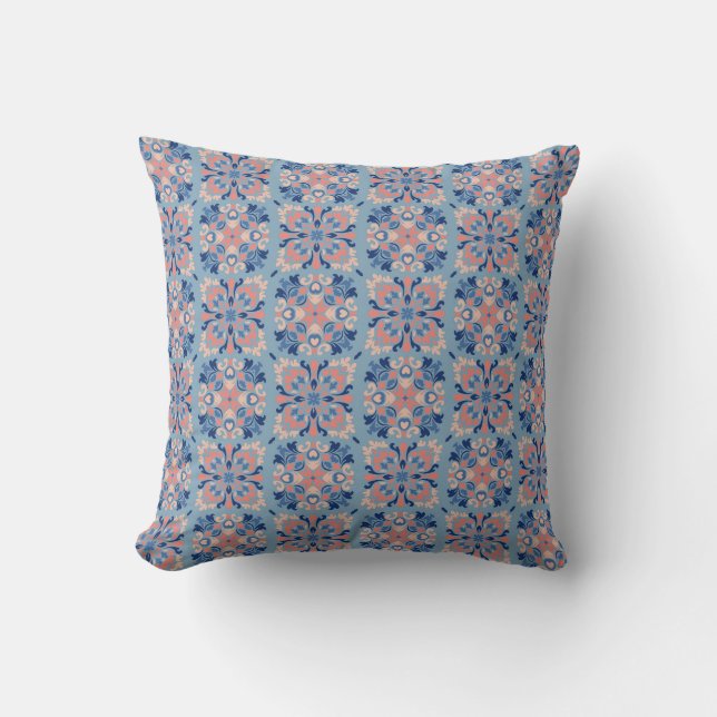 Coussin Motif Mosaïque Bleu Poussiéreux (Recto)