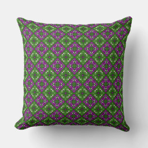 Coussin Motif mosaïque florale rétro vert et violet