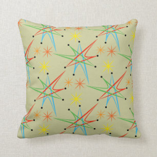 Coussin Motif multicolore rétro étoile atomique