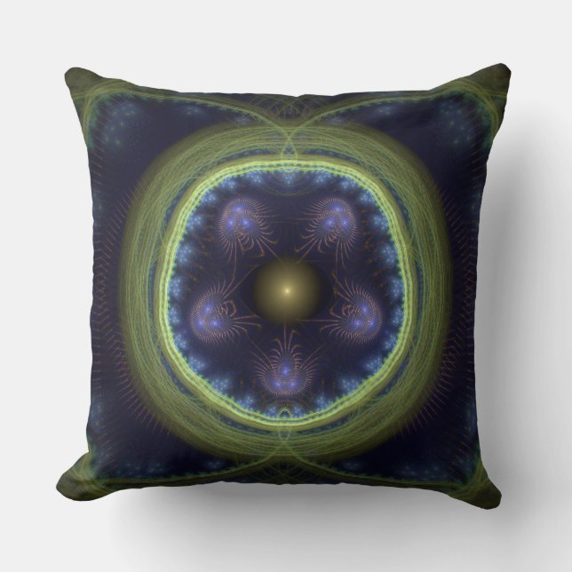Coussin Motif mystique bleu fractal magique (Recto)