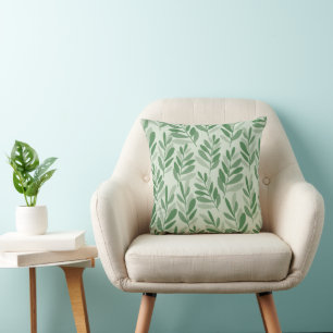 Coussin Motif Naturel Élégant Sauge & Feuille d'Olivier