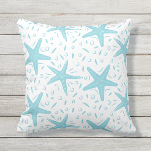 Coussin Motif Nautical Beach Aqua Blue Starfish
