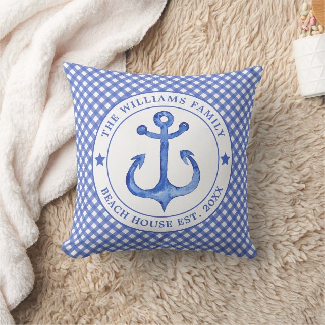 Coussin Motif Nautical Blue En vichy - Family Beach House (Couverture)