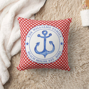 Coussin Motif Nautical Red En vichy - Maison de plage fami