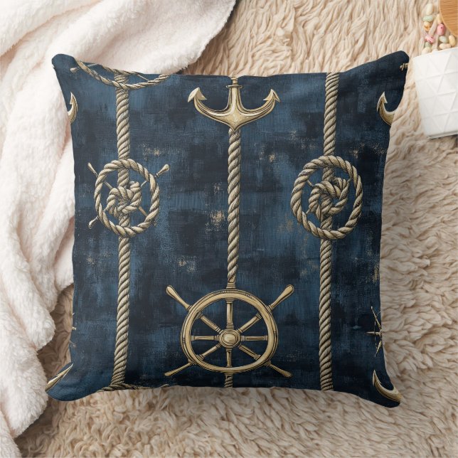 Coussin Motif nautique Ancre & Barre dorée (Couverture)