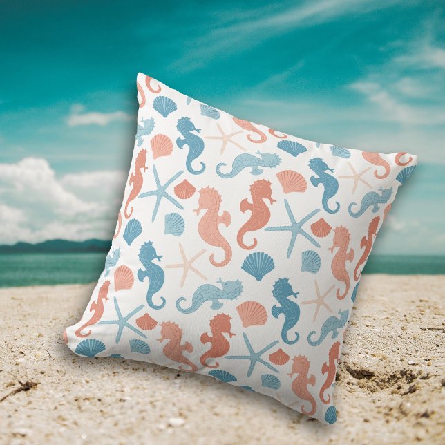 Coussin Motif nautique bleu corail (Créateur téléchargé)