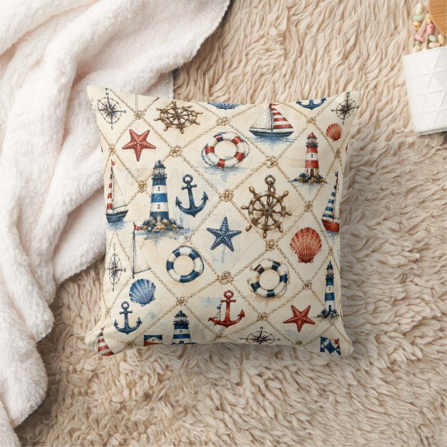 Coussin Motif nautique côtier sans couture (Couverture)