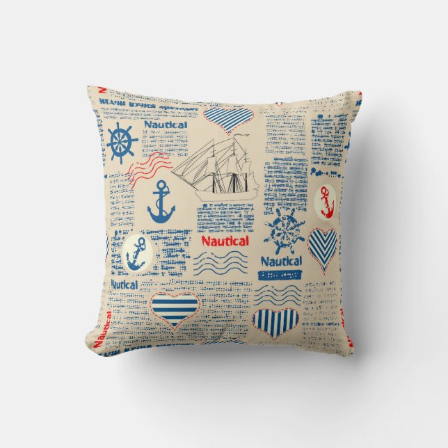 Coussin Motif nautique de journal (Recto)