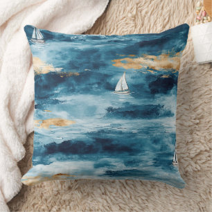 Coussin Motif Nautique de Vagues de Voilier Côtiers (4)