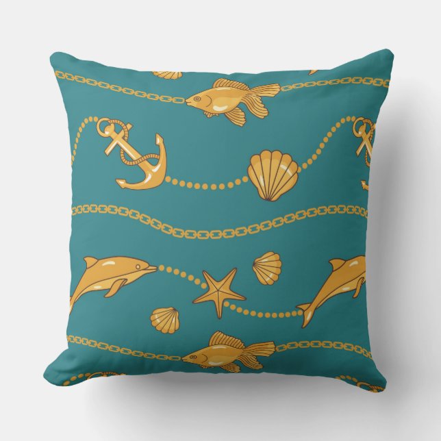 Coussin Motif nautique d'or (Recto)