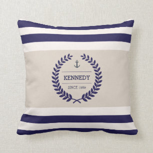 Coussin Motif nautique personnalisé de rayure de crête de