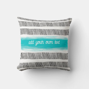 Coussin motif noir blanc et turquoise boho ajouter du text
