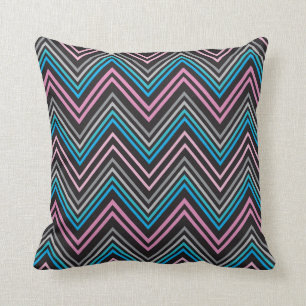 Coussin Motif noir bleu gris et rose Chevron
