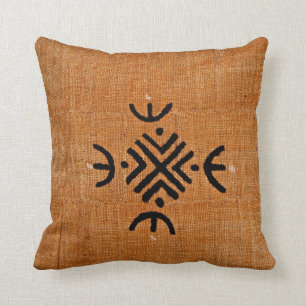 Coussin Motif noir brun de tissu de boue d'Afro-américain