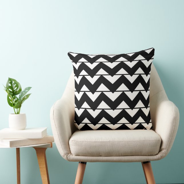 Coussin Motif noir et blanc Chevron Stripe (Chaise)