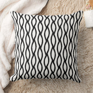 Coussin motif noir et blanc d'art linéaire moderne