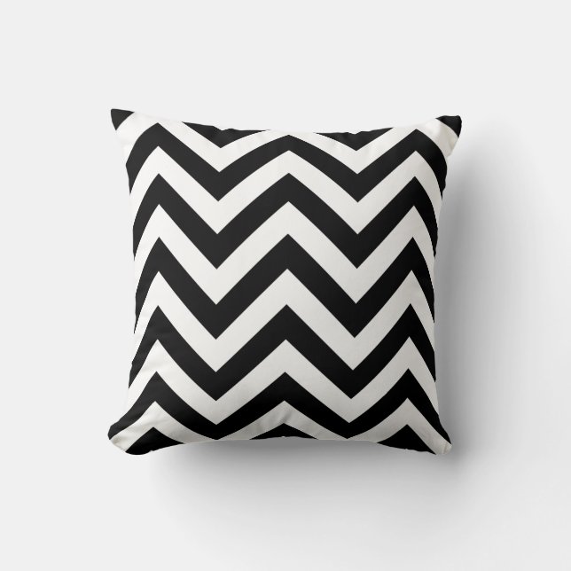 Coussin Motif noir et blanc de chevrons de zigzag (Recto)