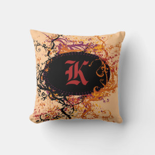 Coussin Motif noir et orange rétro Monogram K