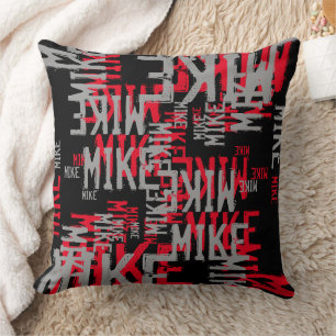 Coussin Motif noir gris rouge des noms Cool moderne