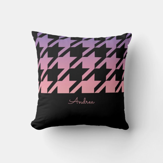 Coussin Motif noir Houndstooth rose violet Ombre (Recto)