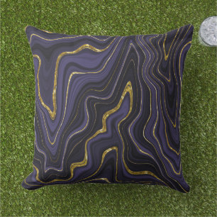 Coussin Motif noir violet foncé et marbre doré