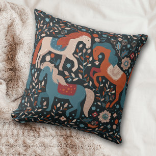 Coussin Motif Nordic Horse sur Blue