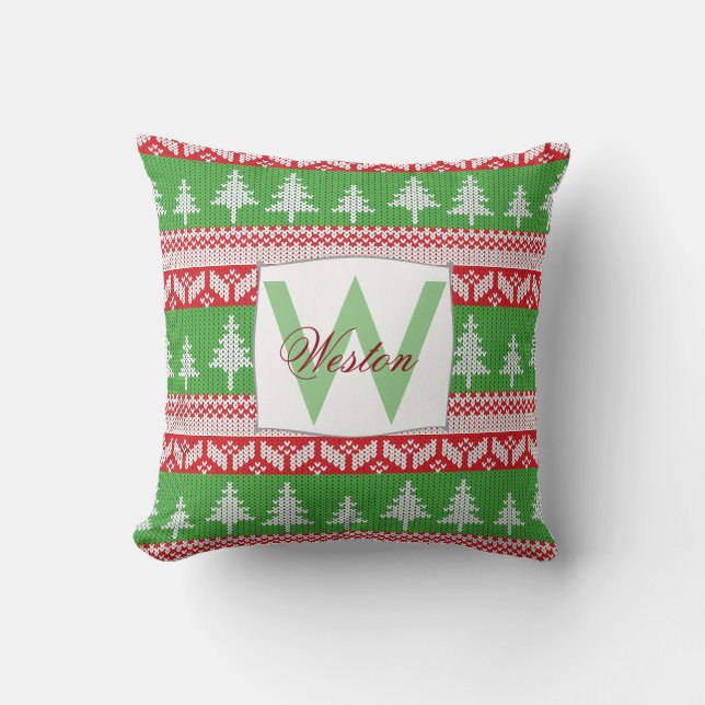 Coussin Motif norvégien des arbres de Noël alpins (Recto)