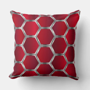 Coussin Motif Octagons rouge et argent