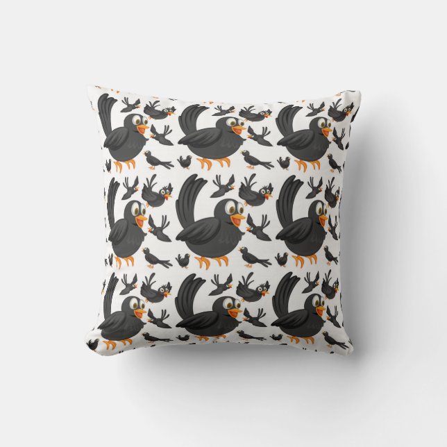 Coussin Motif Oiseau Noir Heureux (Recto)