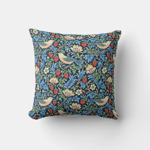 Coussin Motif Oiseau Vintage, Fraise et Fleur