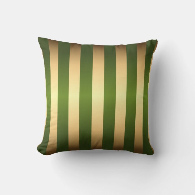Coussin Motif Olive Green Gold Stripes (Recto)