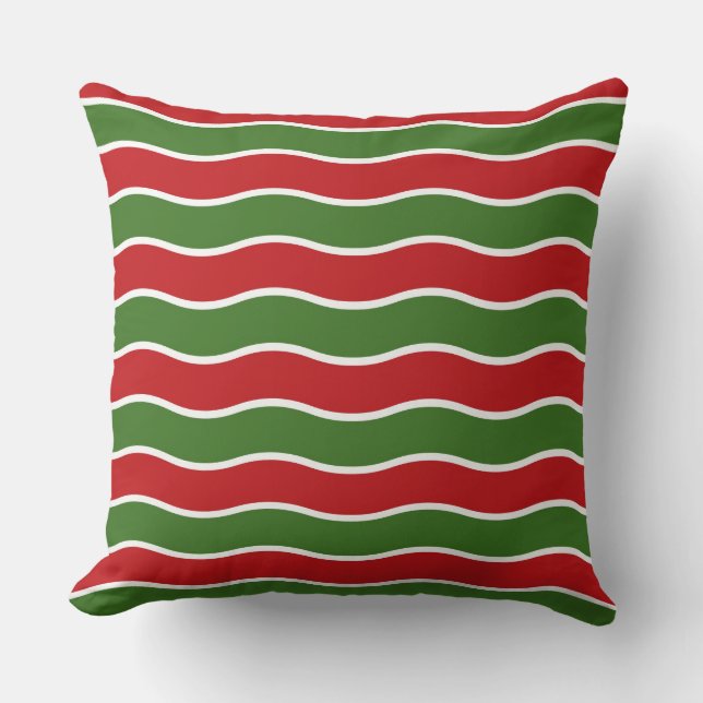 Coussin Motif ondulé accrocheur : Rayure rouge et verte (Recto)